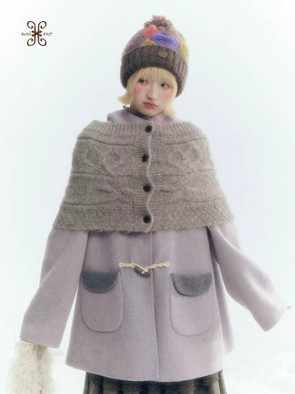 Horridale - Mist Gray Cable Knit Flower Button Shawl