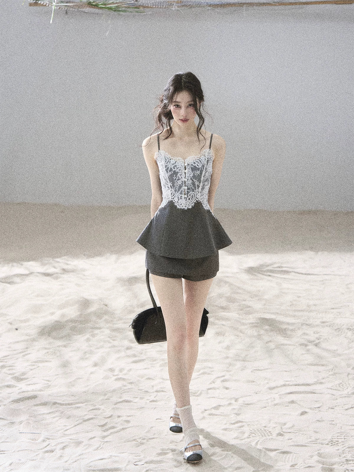 "Exclusively Hers" Intellect Gray Lace Cami & Skort Set