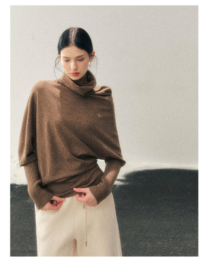 少也眼 "Ember at Dusk" High-Neck Cozy Knit Top – Milk Tea