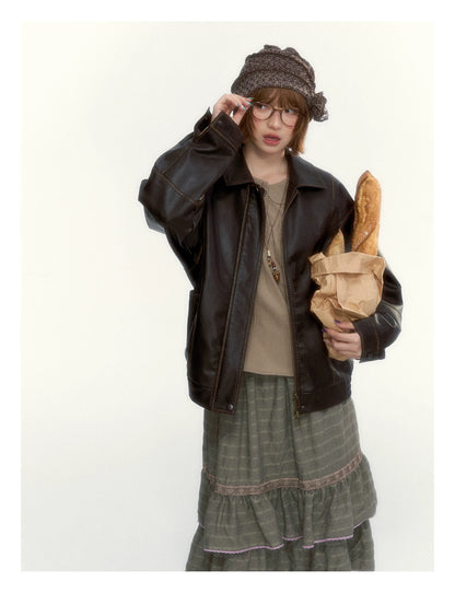 "The Vintage Darling" Light Coffee Plaid Cotton Peter Pan Collar Blouse