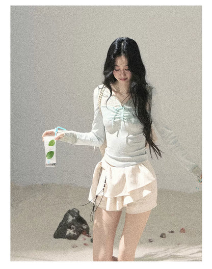 "Layered Petals in Motion" Dutch Cream Ruffle Skort 5324853