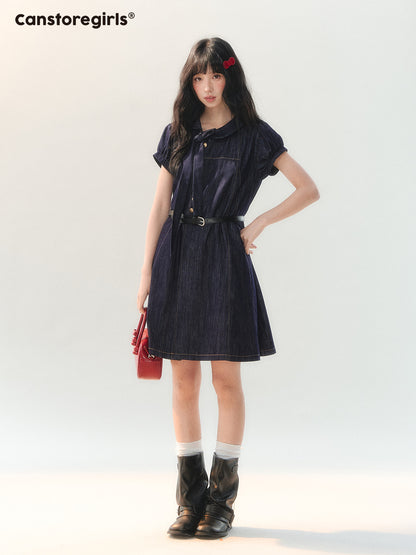[CAN] "Soft Blue Bubble" Indigo Denim Doll Collar Dress Set