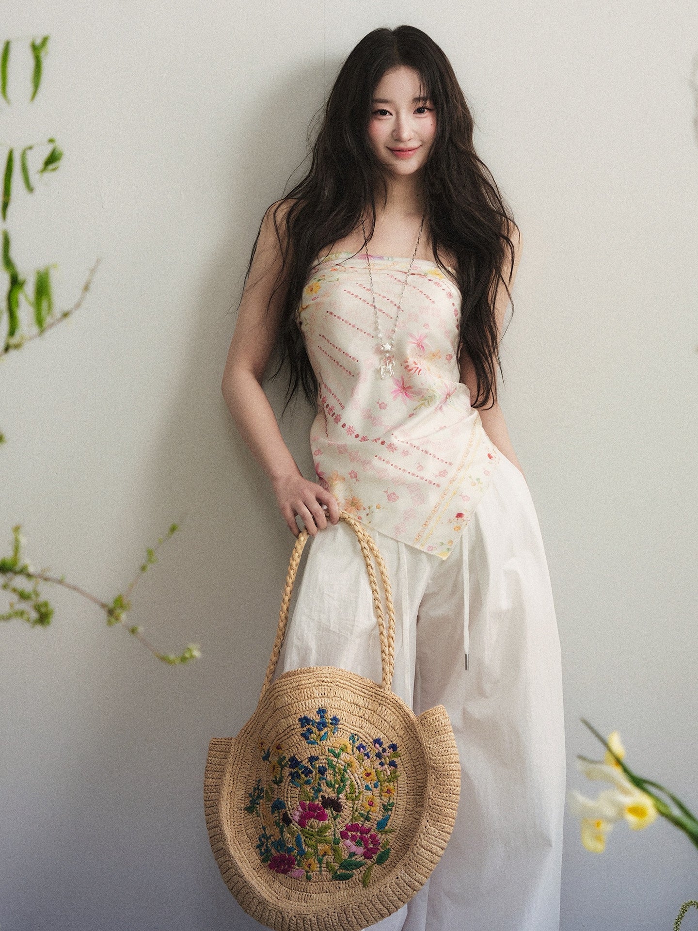 “Blush Petal Canvas” Floral Scarf Tube Top