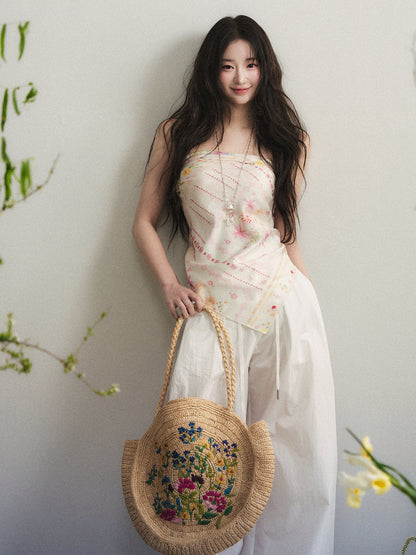 “Blush Petal Canvas” Floral Scarf Tube Top