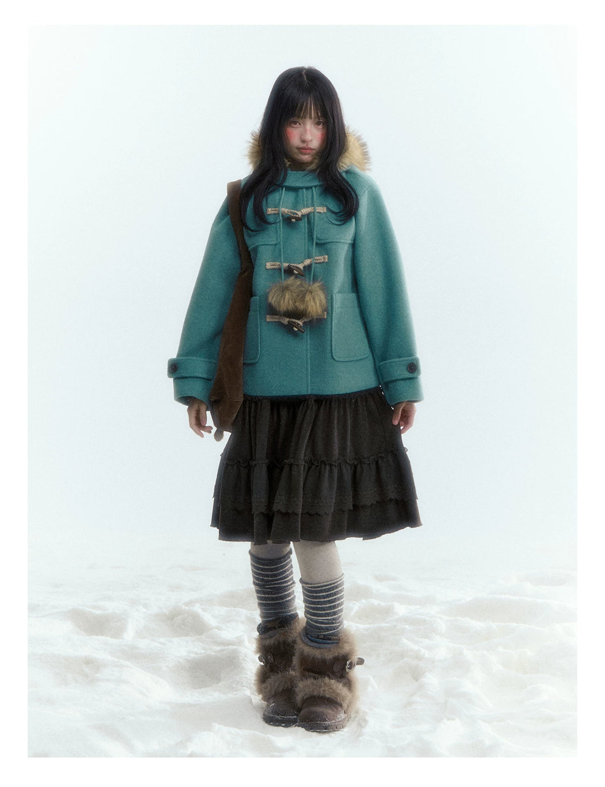 Horridale - Preppy Hooded Wool-Blend Duffle Coat with Pom-Pom Details – Blue Green