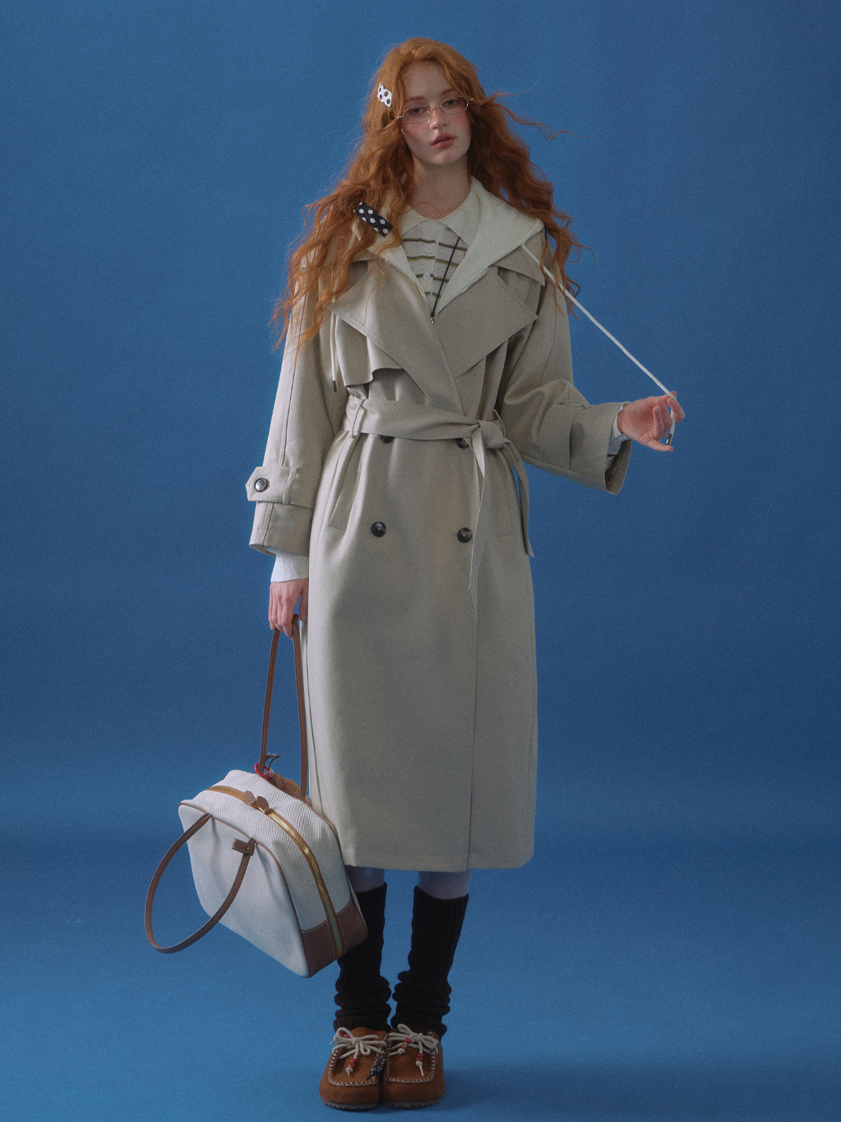 ASGONY - Preppy Layered-Look Hooded Trench Coat