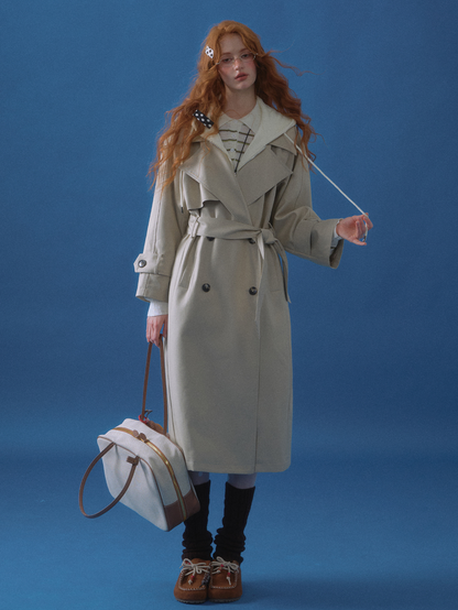 ASGONY - Preppy Layered-Look Hooded Trench Coat