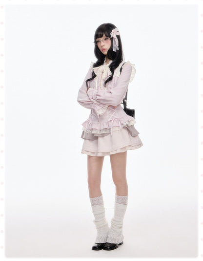 “Melody Mark!” Pink Shirt + Tiered Skirt + Bloomers Set