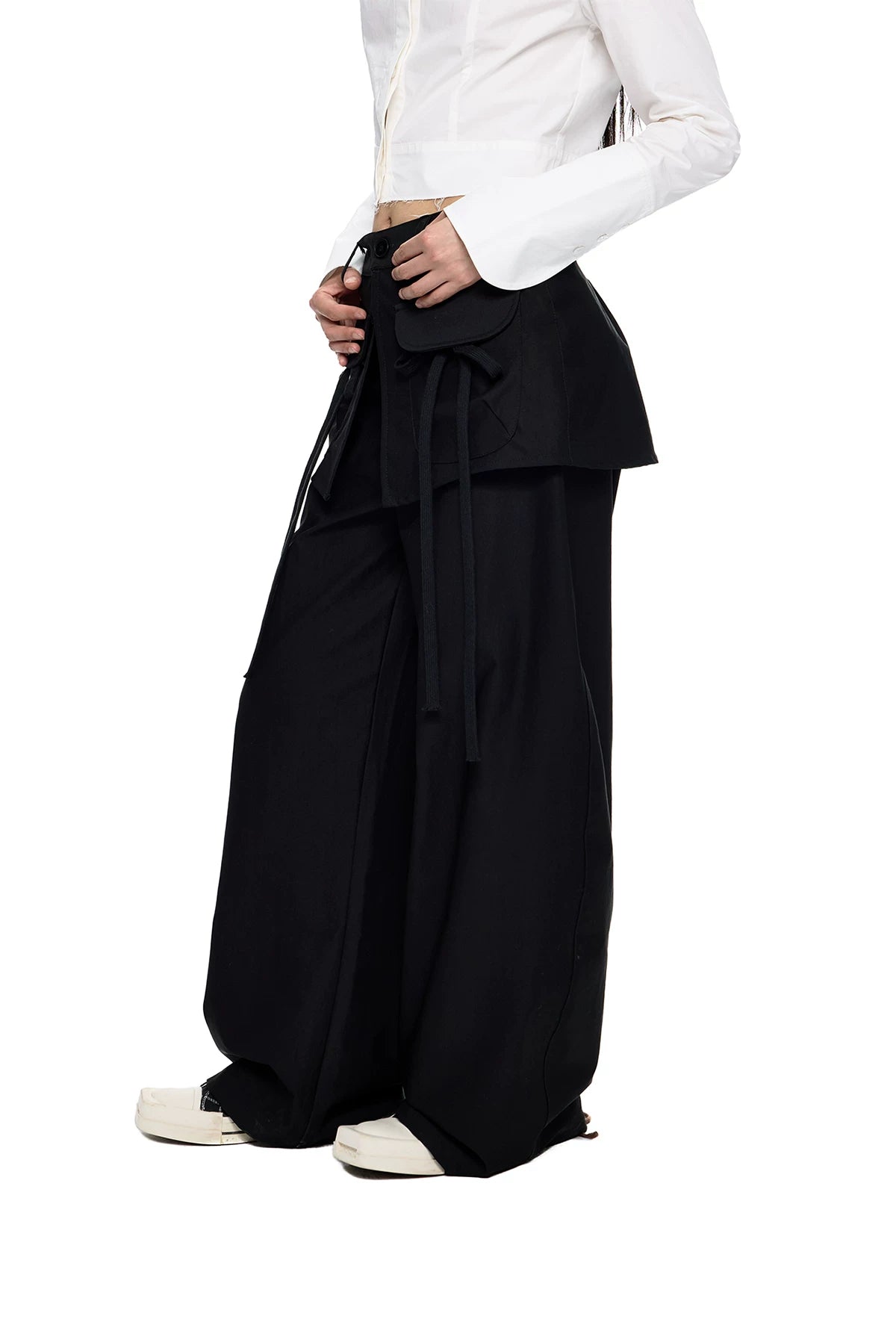 EZEK | Patchwork Drawstring Wide-Leg Lounge Pants (Black / Gray)