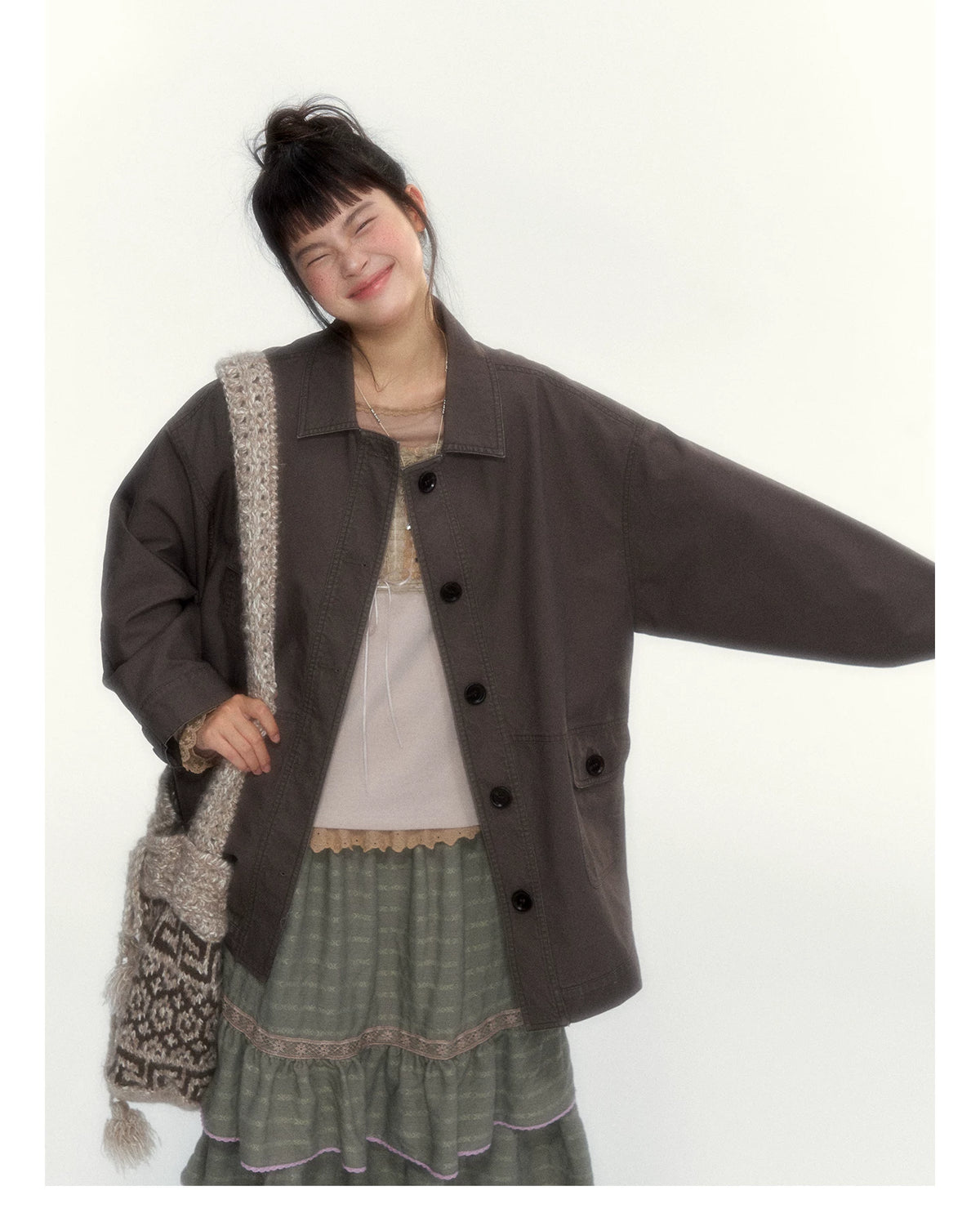 Dark Coffee Brown Washed Cotton Utility Jacket