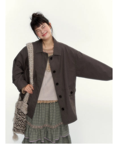 Dark Coffee Brown Washed Cotton Utility Jacket