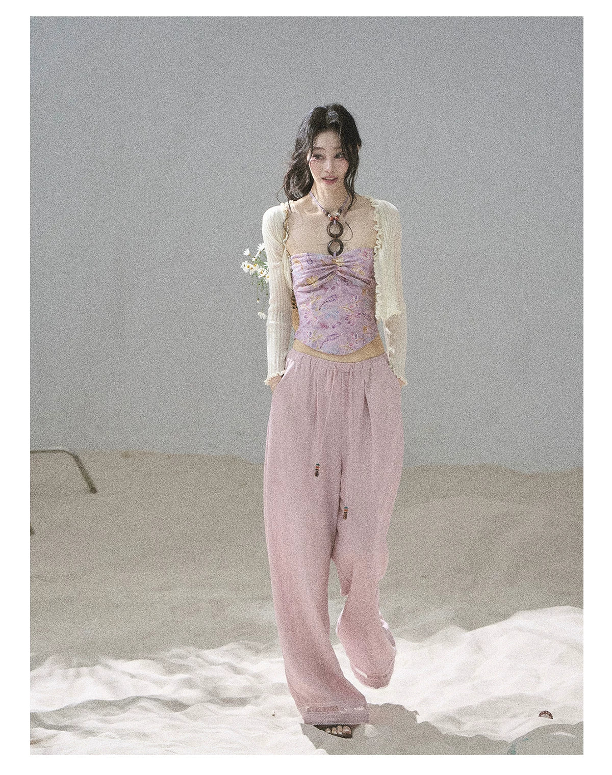 "Follow the Sea Breeze" Lightweight Straight-Leg Wide-Leg Pants (Lotus Pink/ Gray Sage Green/ Gray Blue)