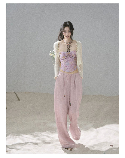 "Follow the Sea Breeze" Lightweight Straight-Leg Wide-Leg Pants (Lotus Pink/ Gray Sage Green/ Gray Blue)
