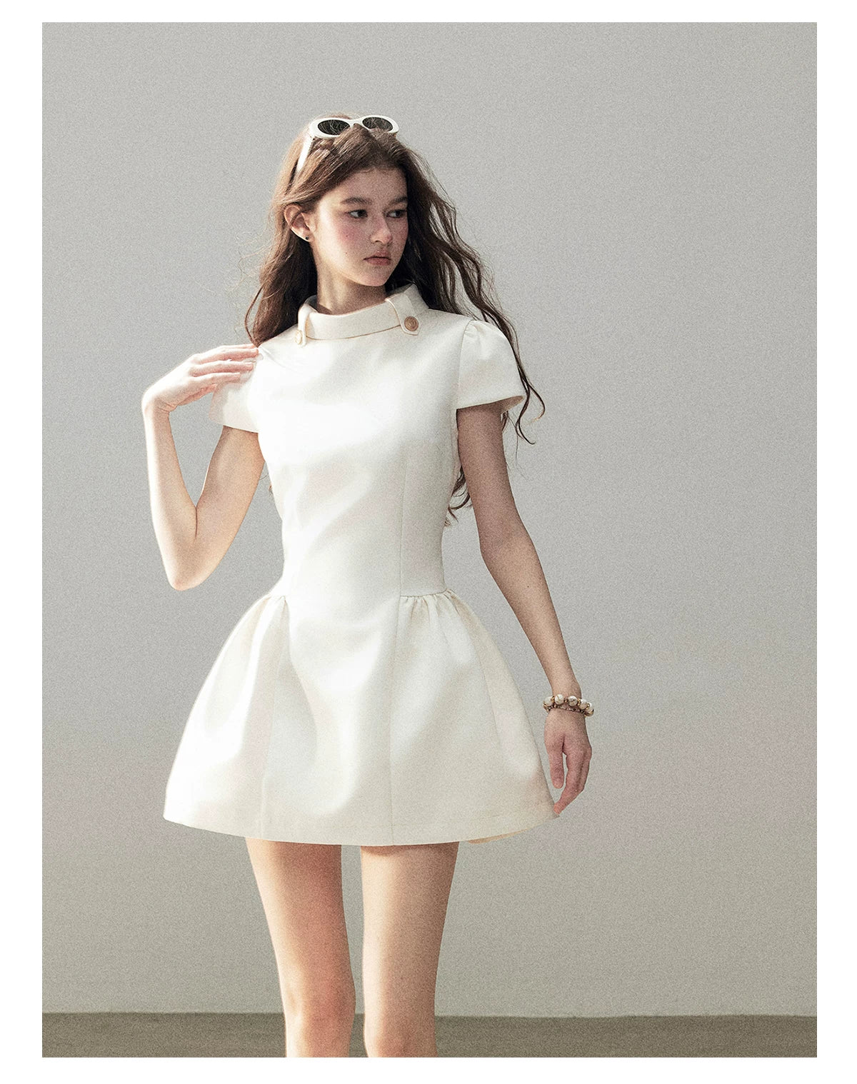 "Light Above the Clouds" Cream Ivory Satin Fit & Flare Mini Dress