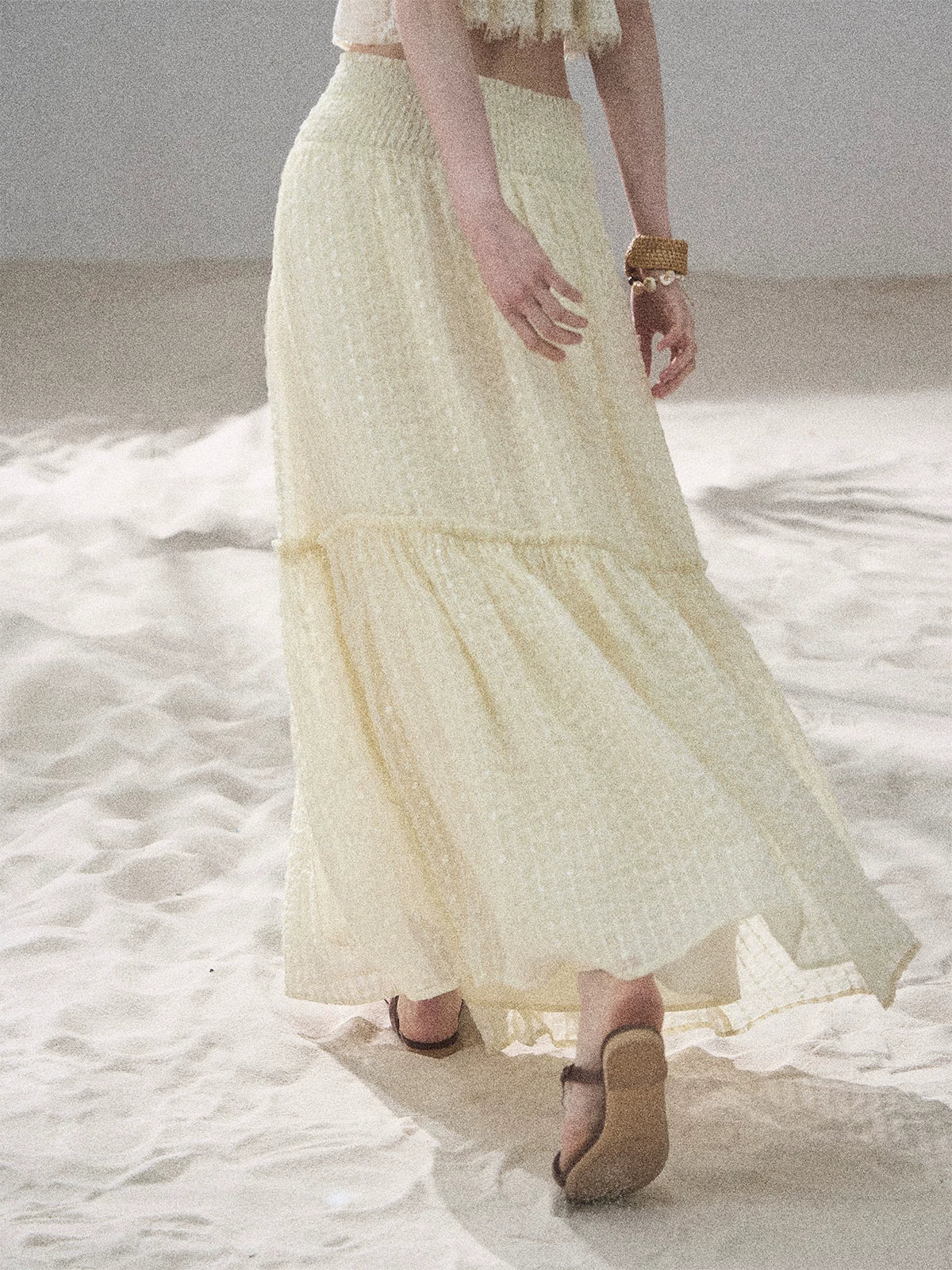 "Whispering Wheat Fields" Sage Mist Lace Maxi Skirt