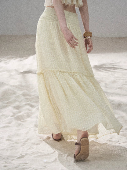 "Whispering Wheat Fields" Sage Mist Lace Maxi Skirt