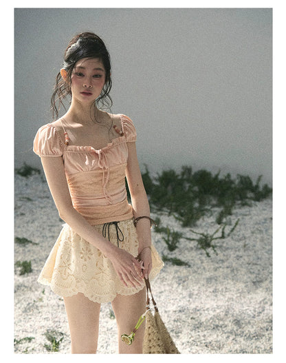 “Lost in Your Embrace” Dutch Cream Lace Puff Skort