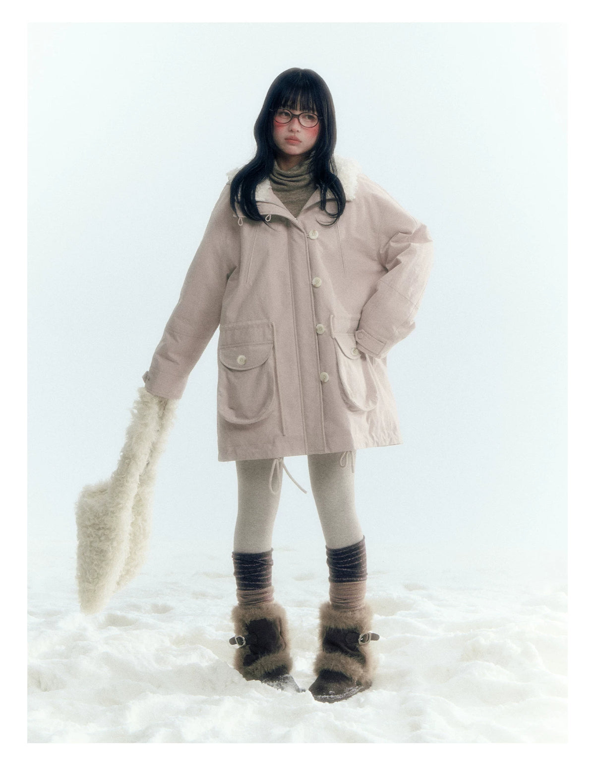 Horridale - Vintage Washed 90% White Duck Down Parka with Faux Fur Hood - Shell Pink