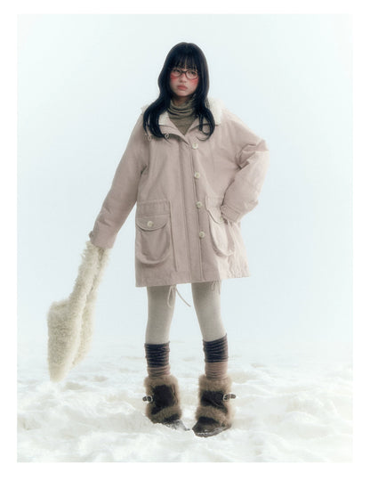 Horridale - Vintage Washed 90% White Duck Down Parka with Faux Fur Hood - Shell Pink