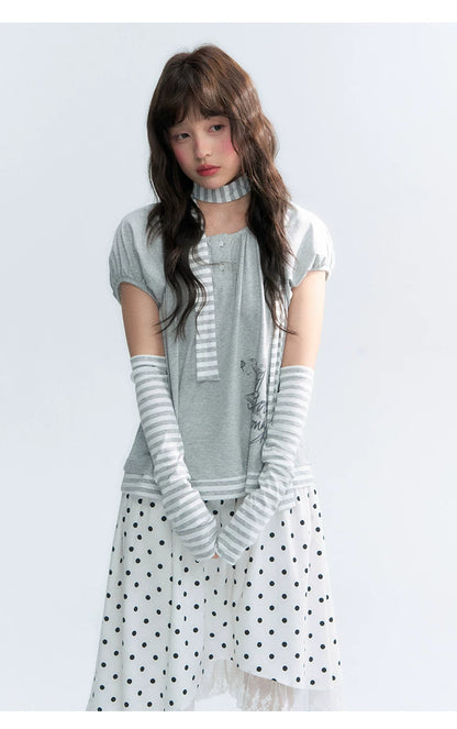 "Starlit Sketch" Heather Gray Graphic Knit T-Shirt