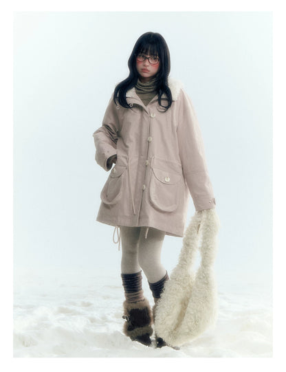 Horridale - Vintage Washed 90% White Duck Down Parka with Faux Fur Hood - Shell Pink