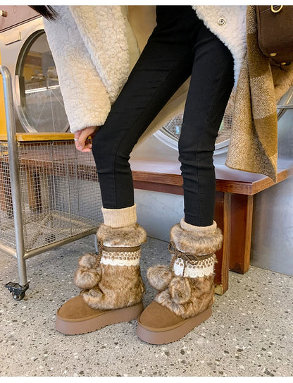 Earl Cat Platform Mid-Calf Snow Boots (Grey / Brown)