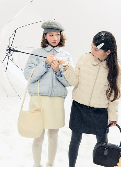 "Lily of the Valley Keepsake" Cropped Down Puffer Jacket (Pearl Beige/ Cloud Blue)