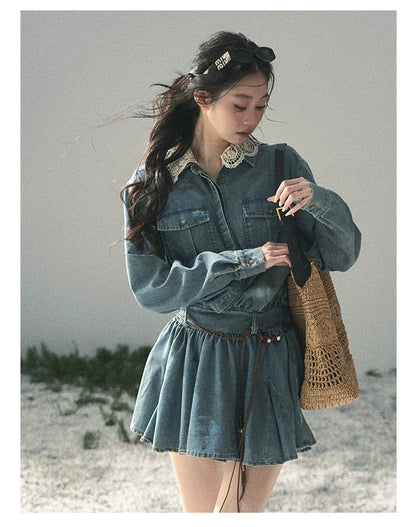 “Falling Into Your Gaze” Vintage Blue Denim Babydoll Dress