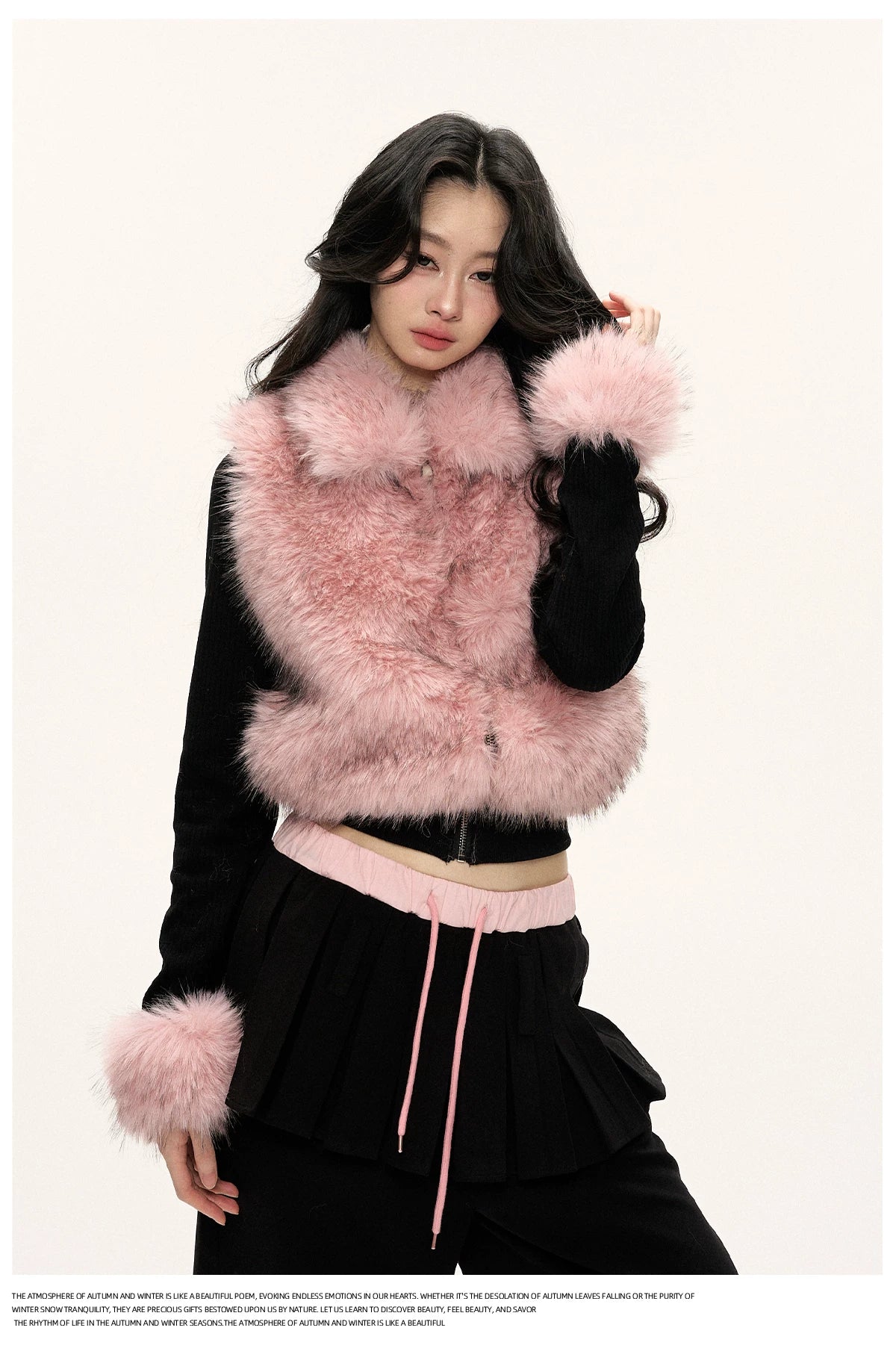 JN's DESIGN - Black & Pink Color-Block Faux Fur Jacket