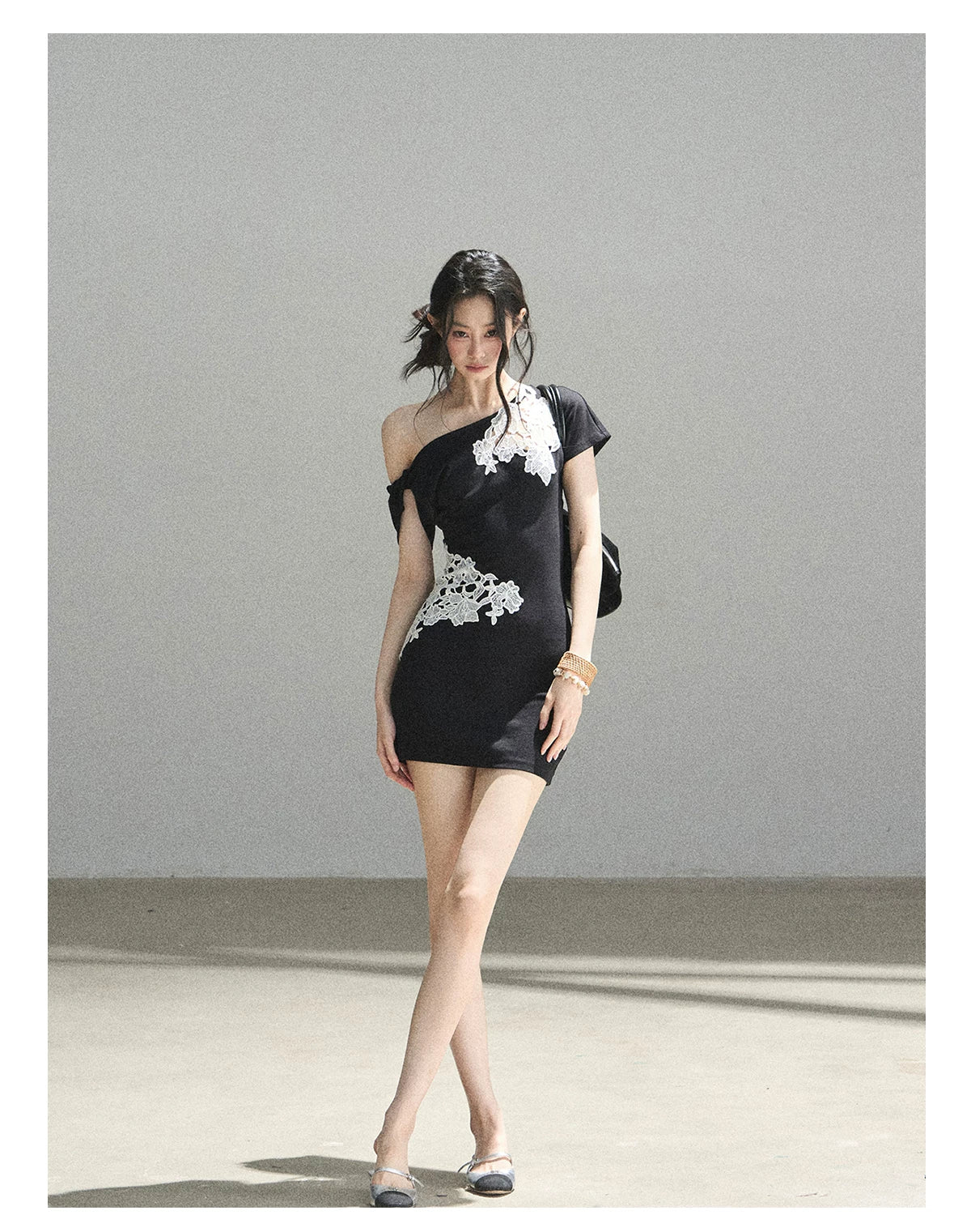 "When the Moon Didn't Arrive" Tranquil Black Lace Embroidered Bodycon Mini Dress