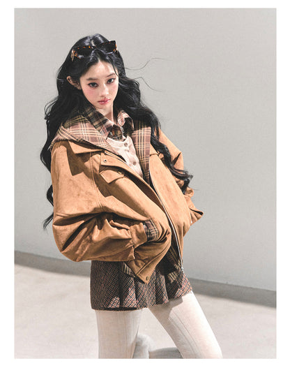 少也眼 “Landing Before Dawn” Hepburn-Inspired Quilted Hoodie Jacket 786984364