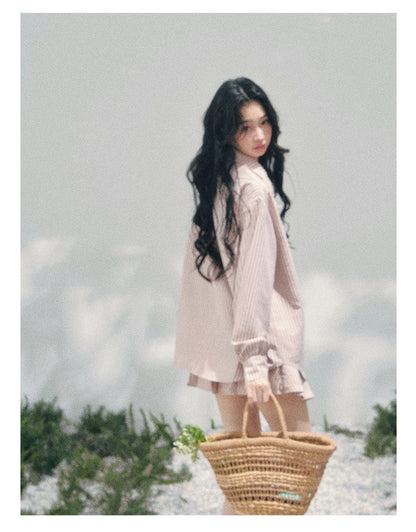 少也眼 "Pink Cloud Reverie" Cinnamon Pink Lace Sweet Two-Piece Skirt Set 563856385