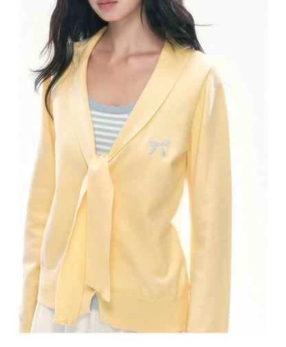 [CAN] Bow Embroidery Knit Cardigan (Blue / Yellow)