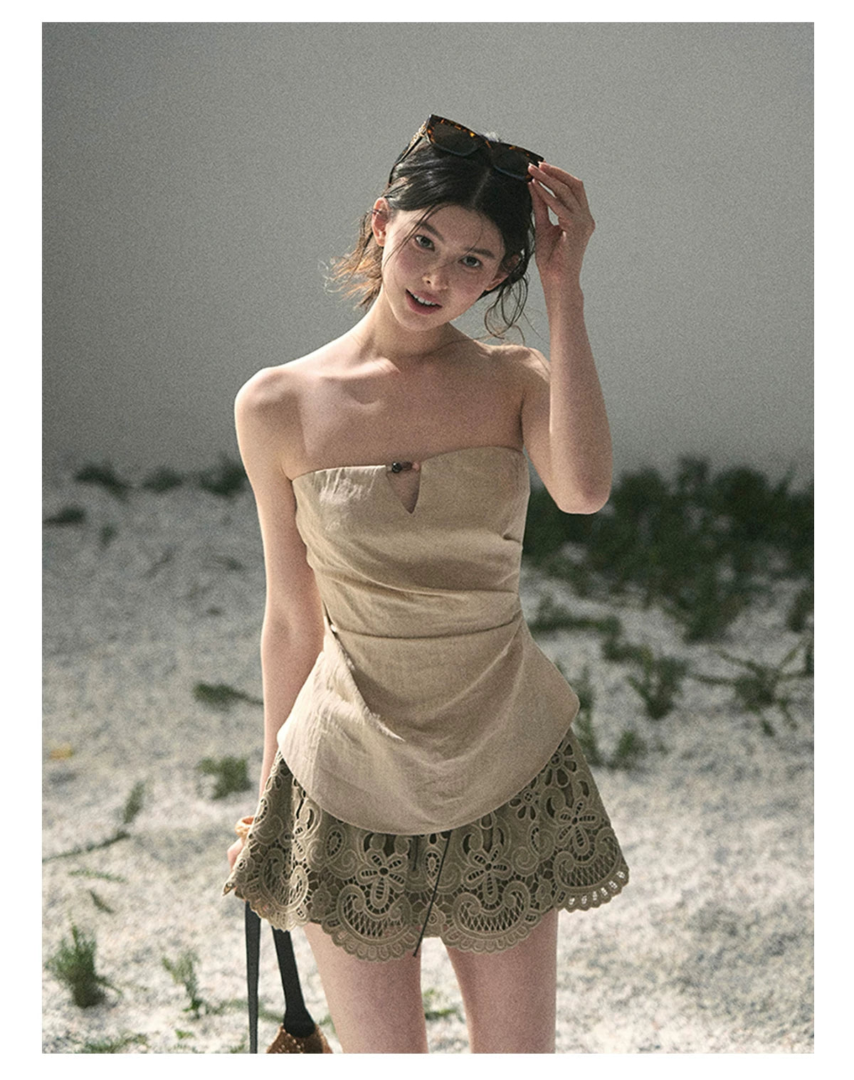 “Moonlit Haze” Dutch Cream Strapless V-Notch Top
