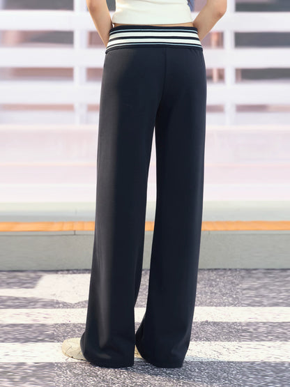 "Effortless Departure" Navy Drawstring Wide-Leg Pants