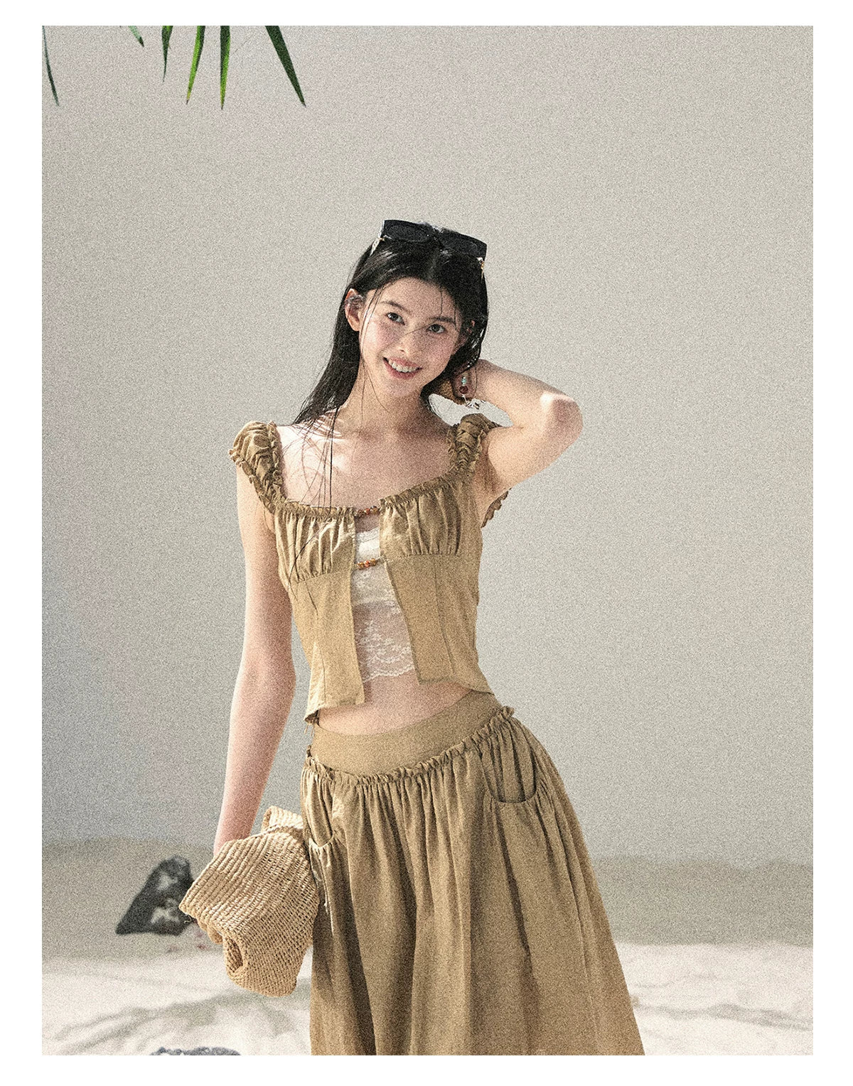 "Wild Meadow Breeze" Roasted Pecan Lace Two-Piece Set