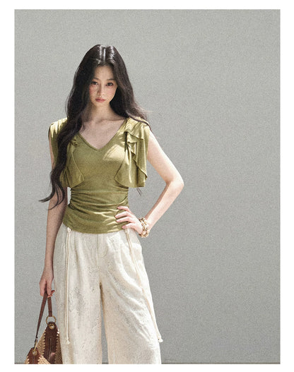 "A Love Letter to Sunlight" Dutch Cream Lace Wide-Leg Pants (With Matching Waist Rope)