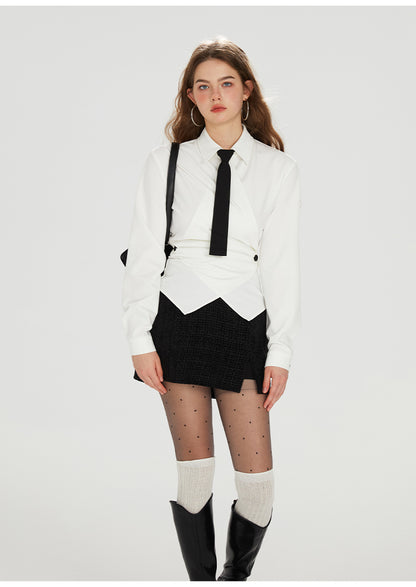 Waist Slim Satin Thickened Shirt (with tie)