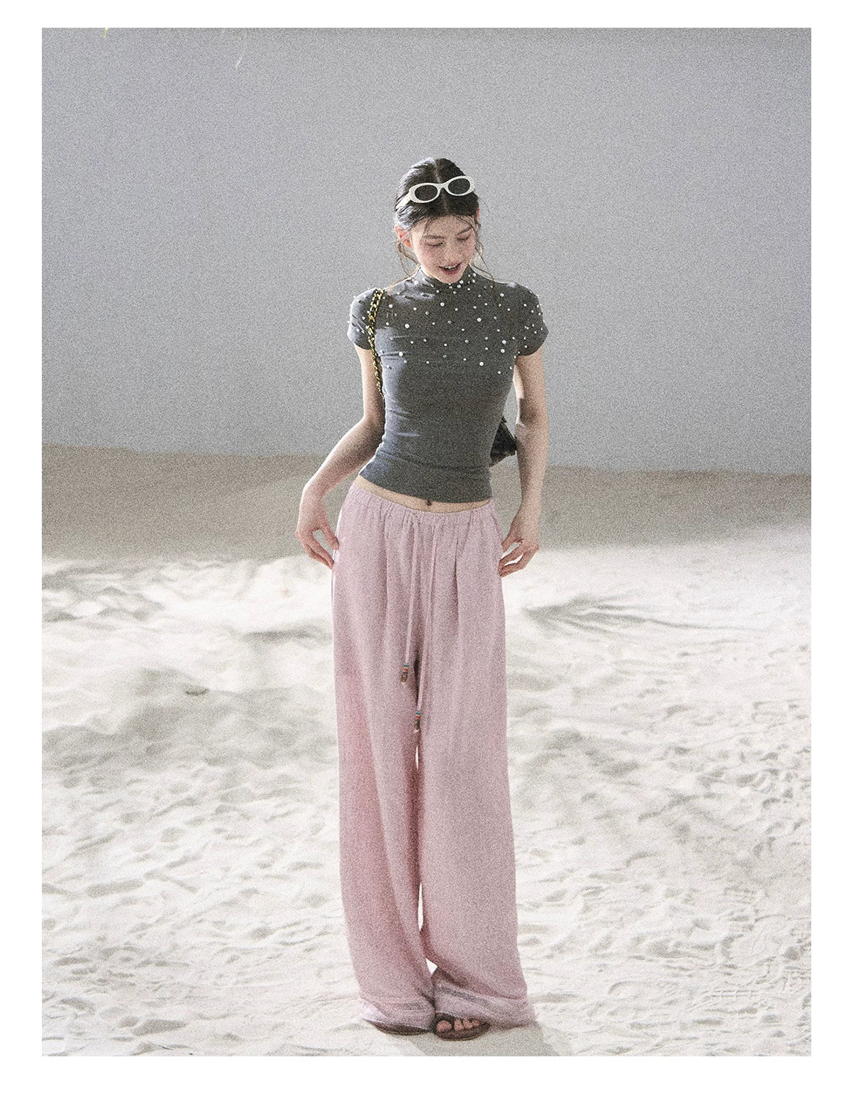 "Follow the Sea Breeze" Lightweight Straight-Leg Wide-Leg Pants (Lotus Pink/ Gray Sage Green/ Gray Blue)