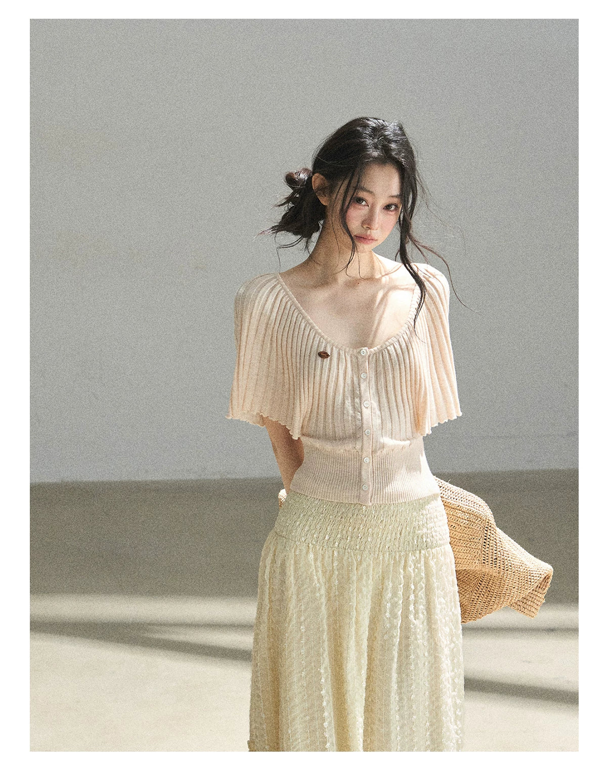 "Orange Sugar Glow" Blush Pink Convertible Off-Shoulder Knit Top
