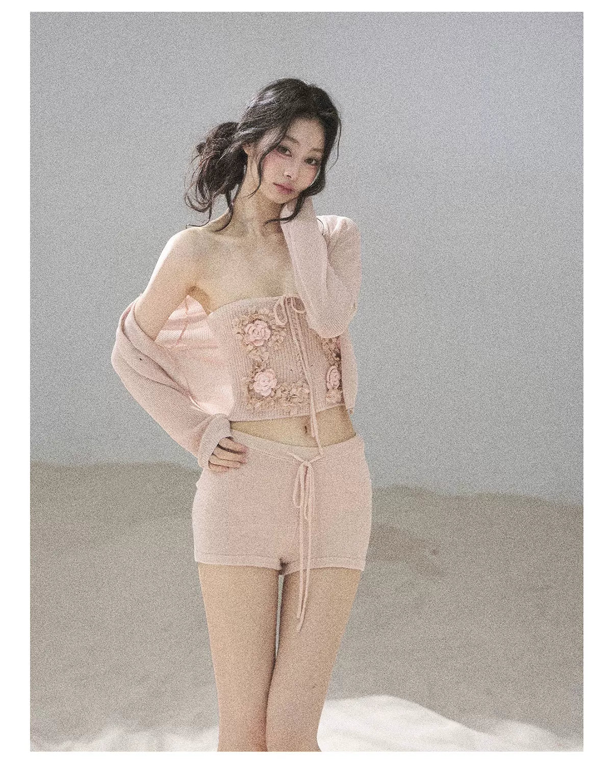 "Forest After Rain" Dusty Rose 3-Piece Cardigan & Shorts Set 45236485