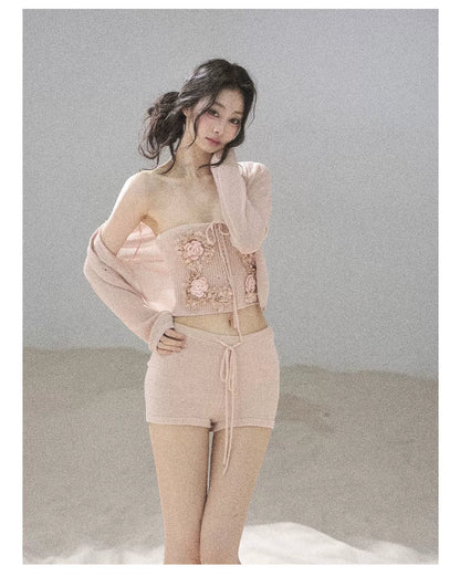 "Forest After Rain" Dusty Rose 3-Piece Cardigan & Shorts Set 45236485