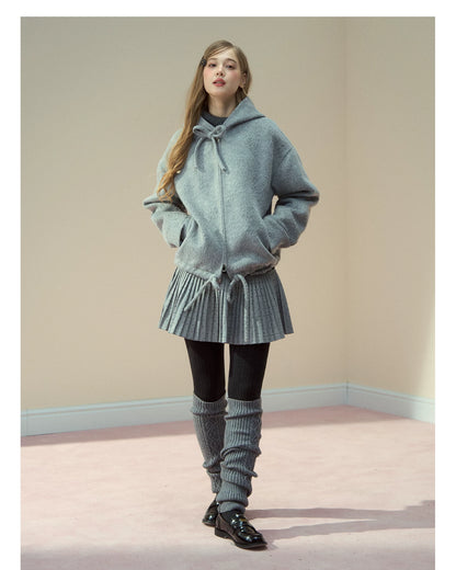 SunsetPark - "Warm Winter Days" Faux Fur Collar Wool-Blend Top Coat (Gray / Pink)