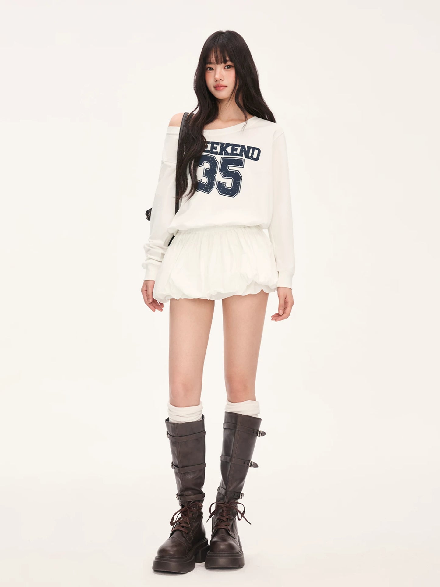 "Off-Duty Muse" White One-Shoulder Bubble Hem Dress