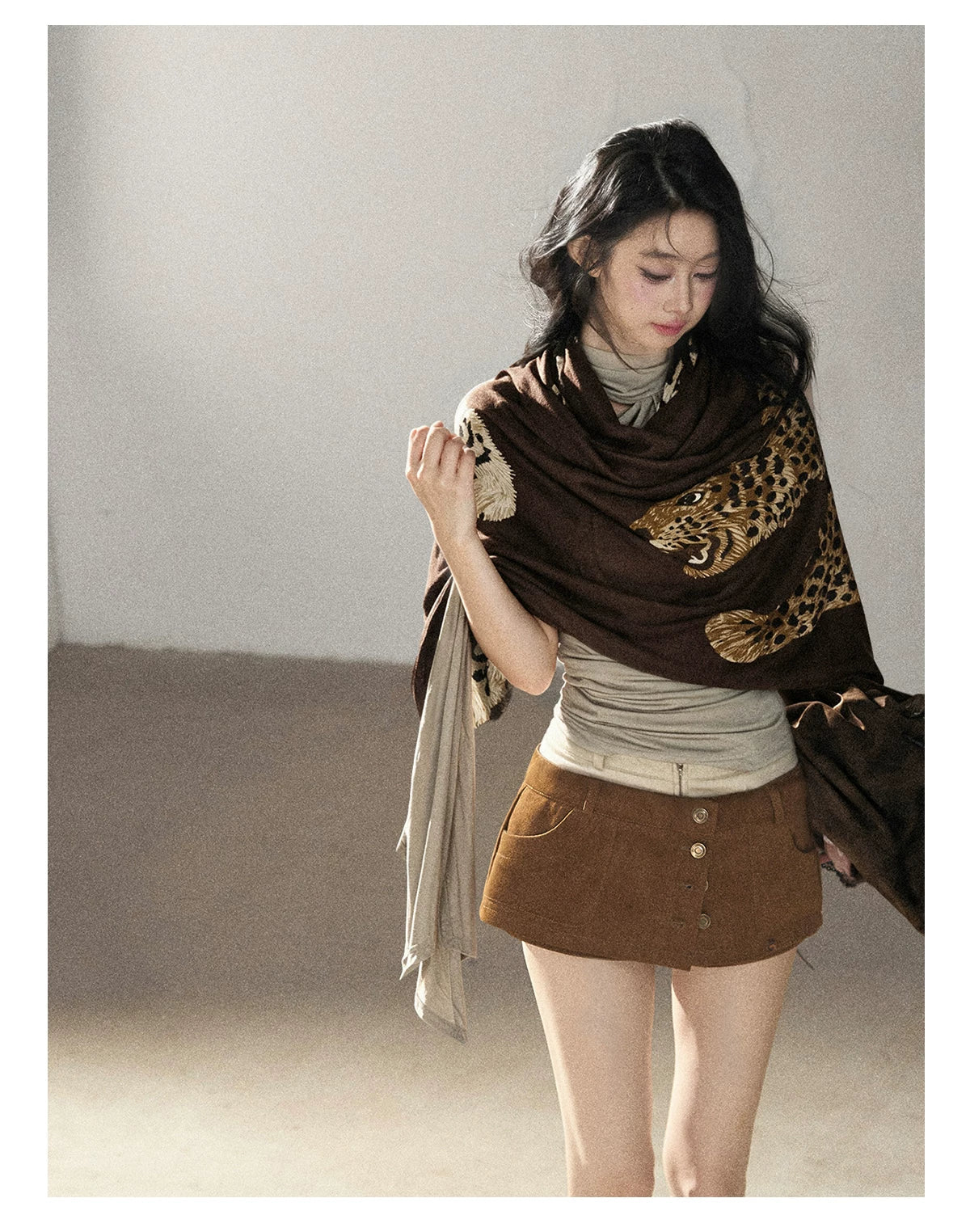 AOMALM - Korean-Style Leopard Print Shawl Scarf