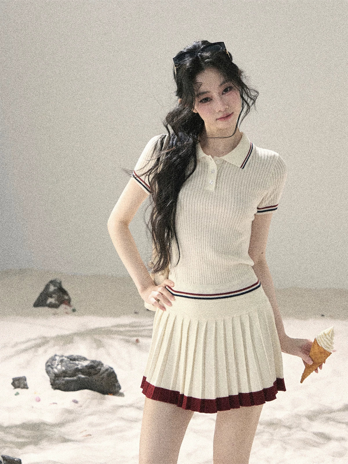 "The Softest Touch" Dutch Cream Collegiate Knit Top & Mini Skirt Set