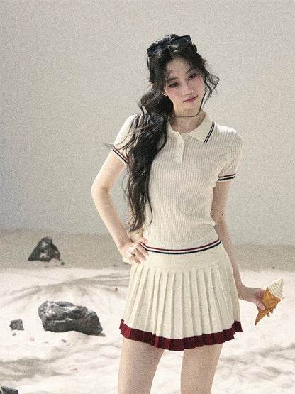 "The Softest Touch" Dutch Cream Collegiate Knit Top & Mini Skirt Set