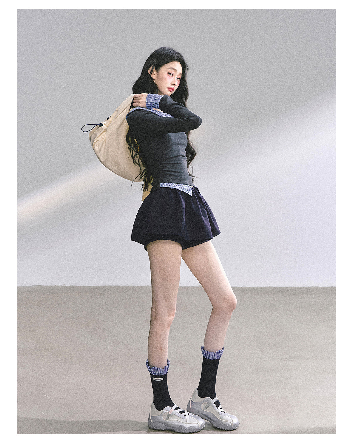 少也眼 Lester Style Faux Two-Piece Plaid Sweatshirt