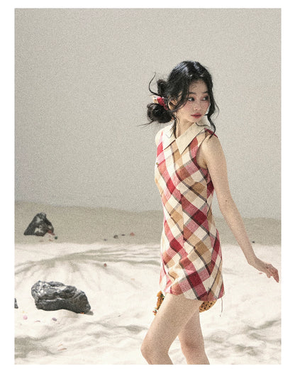 "Sunset by the Shore" Vintage Red Plaid Polo Mini Dress 358648564