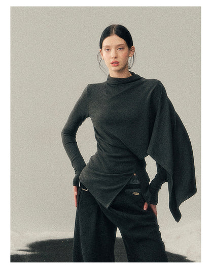 少也眼 "She Outshines the Fireworks" Charcoal Asymmetrical Wrap Top